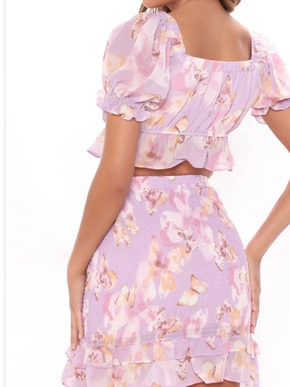 Fashion Nova Lilac Floral Ruffle Skirt Set - Pastel Lavender - Picture 3 of 3